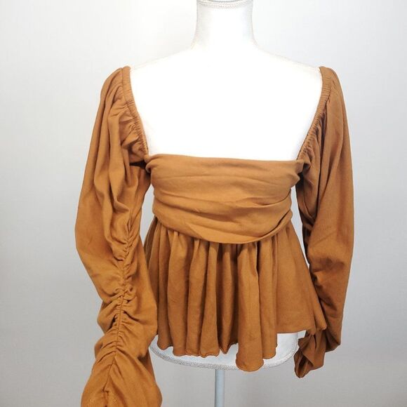 Free People Gigi Long Sleeve Square Neck Smocked Peplum Boho Top - Picture 8 of 13